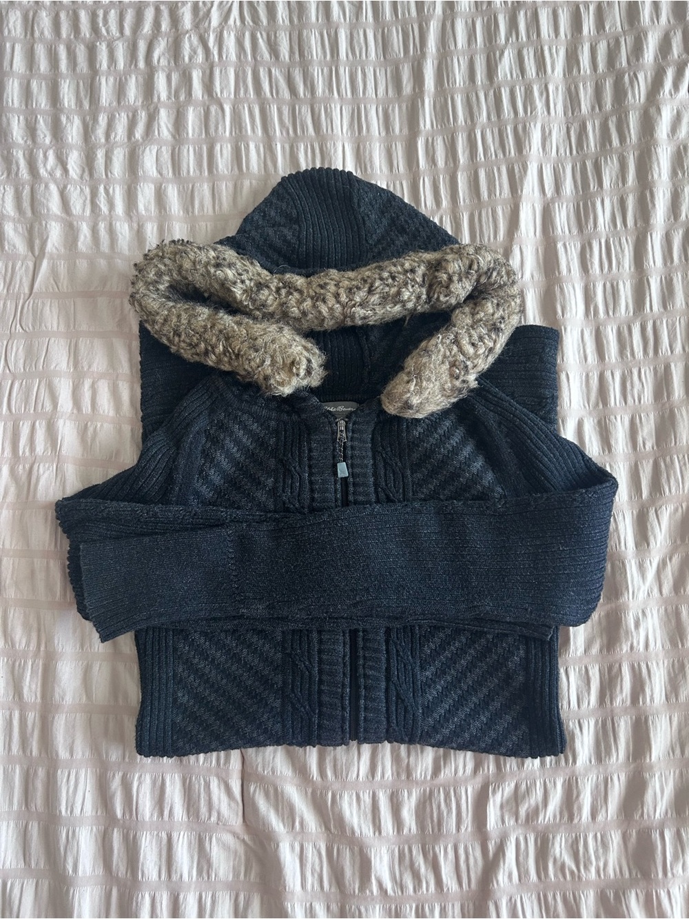 Eddie Bauer Faux Fur Hooded Black Zip Up Sweater (XS)